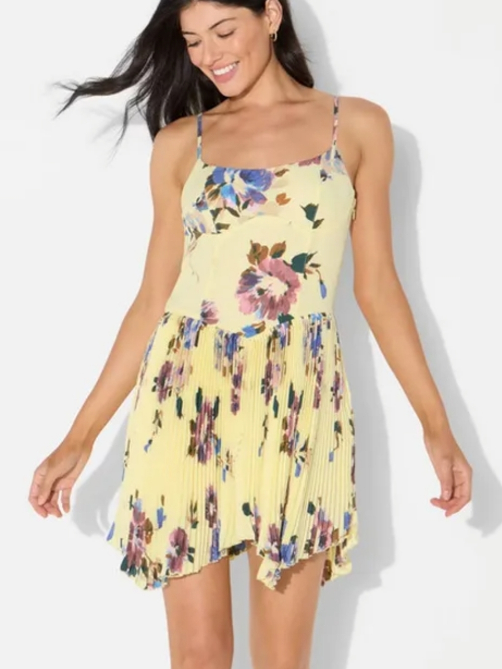 Wild Fable Women's Yellow Floral Hankie Hem Mini A-Line Dress Size Large